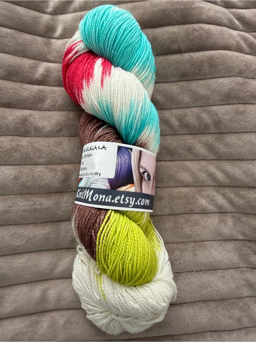 Knitmona Hand-Dyed Multicolor premium  Yarn - Teal, Red, Brown, Lime & Cream